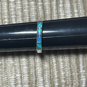 Aztec blue fire opal sterling silver ring